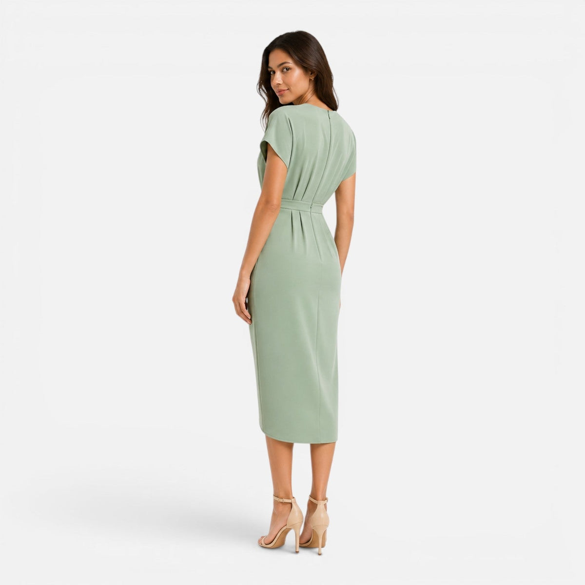 V-Neck Twist Front Draped Wrap Midi Dress 3