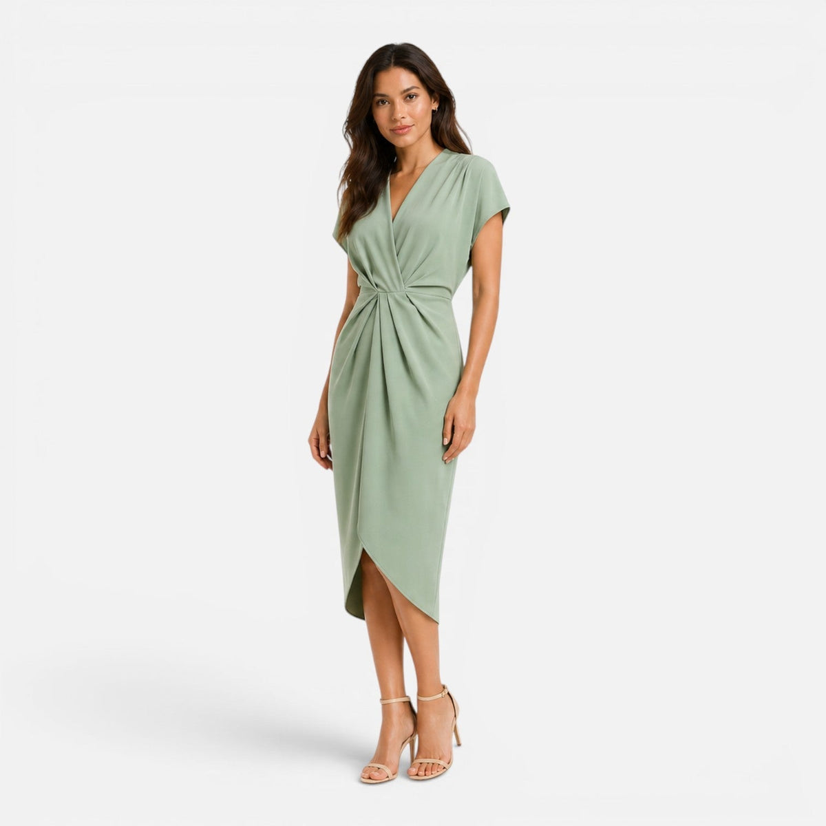 V-Neck Twist Front Draped Wrap Midi Dress 5