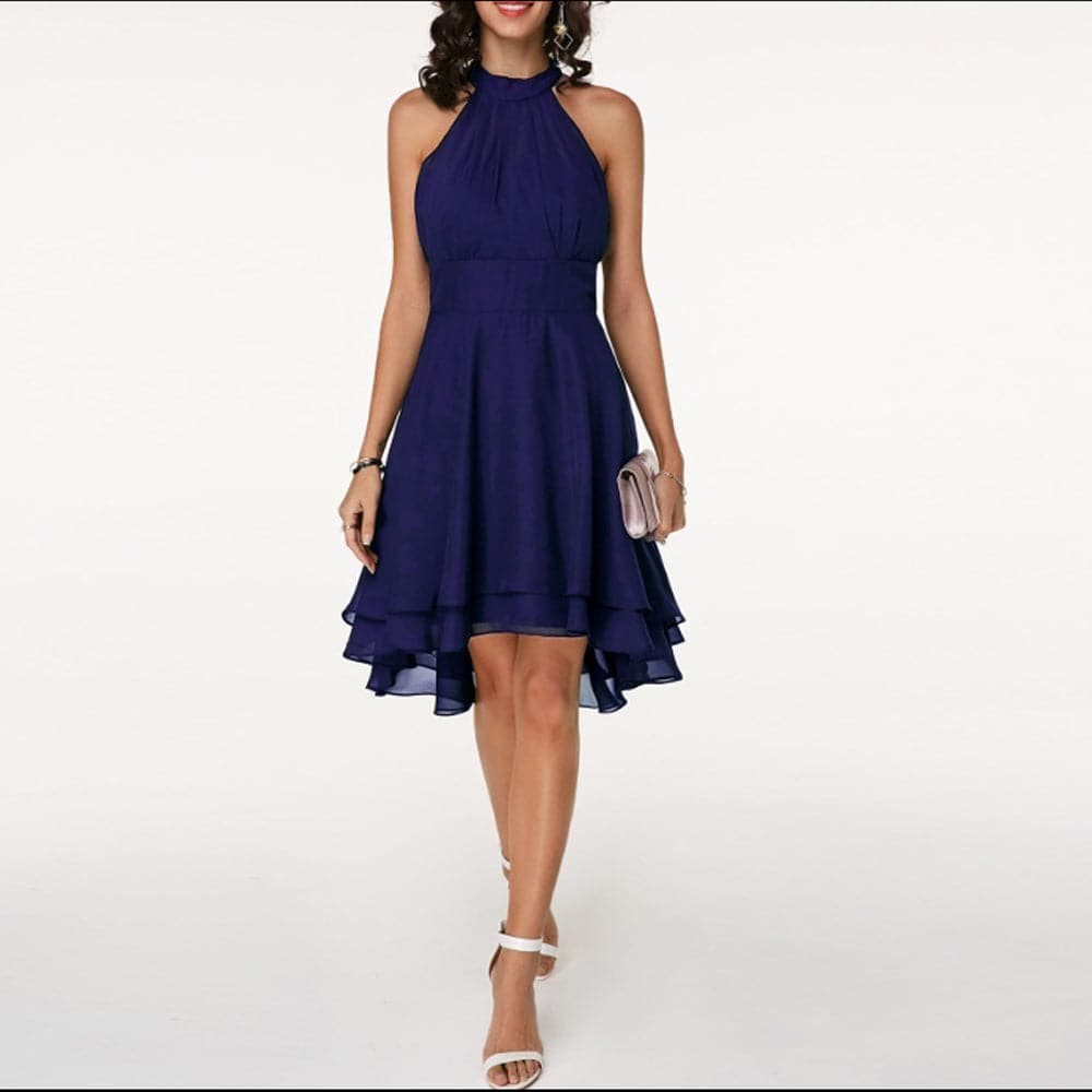 Chiffon Halter Neck Sleeveless Tiered Fit and Flare Midi Dress - View 6