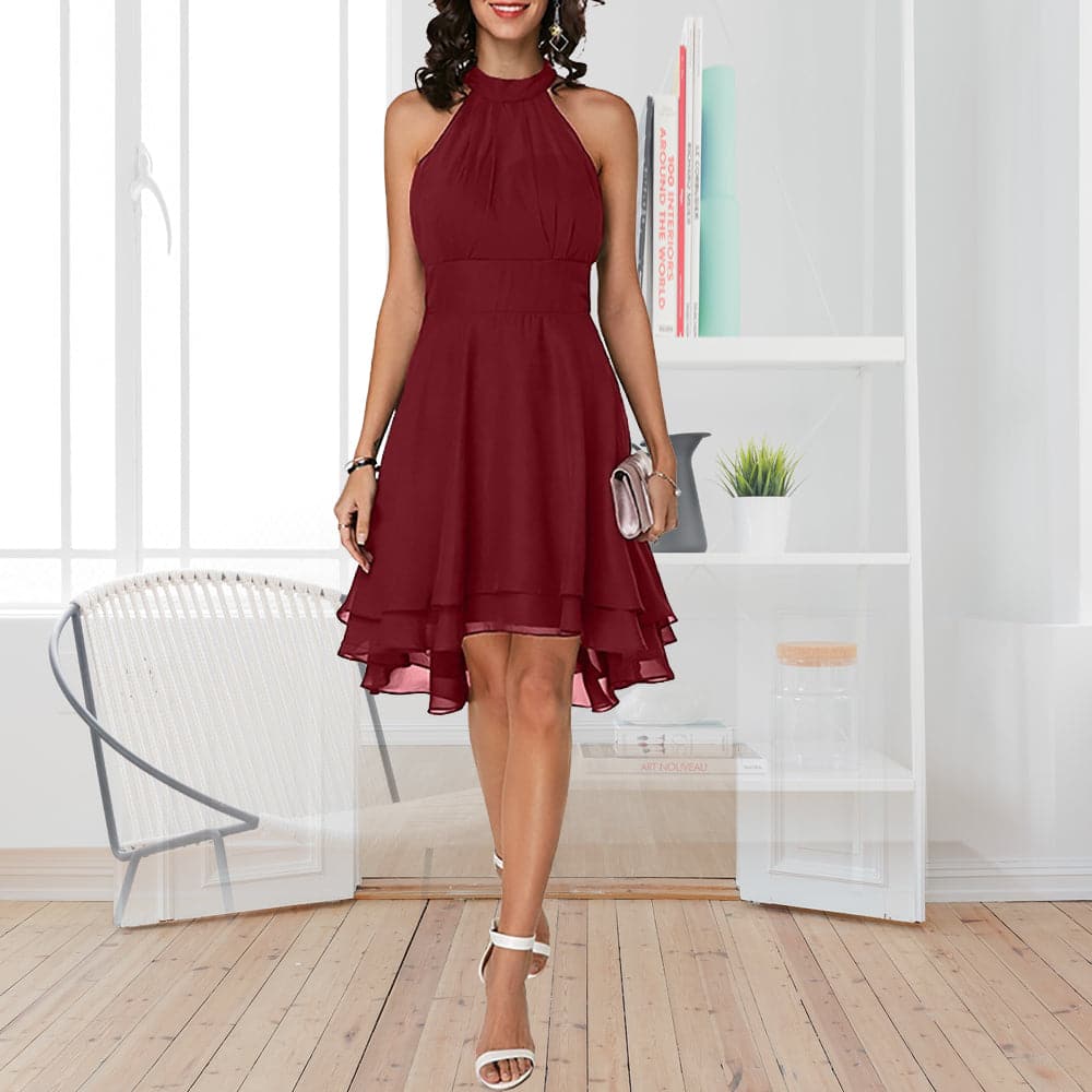 Chiffon Halter Neck Sleeveless Tiered Fit and Flare Midi Dress - View 7