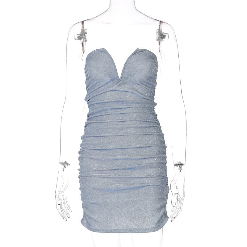 Strapless Sweetheart Ruched Glitter Bodycon Mini Party Dress - View 5