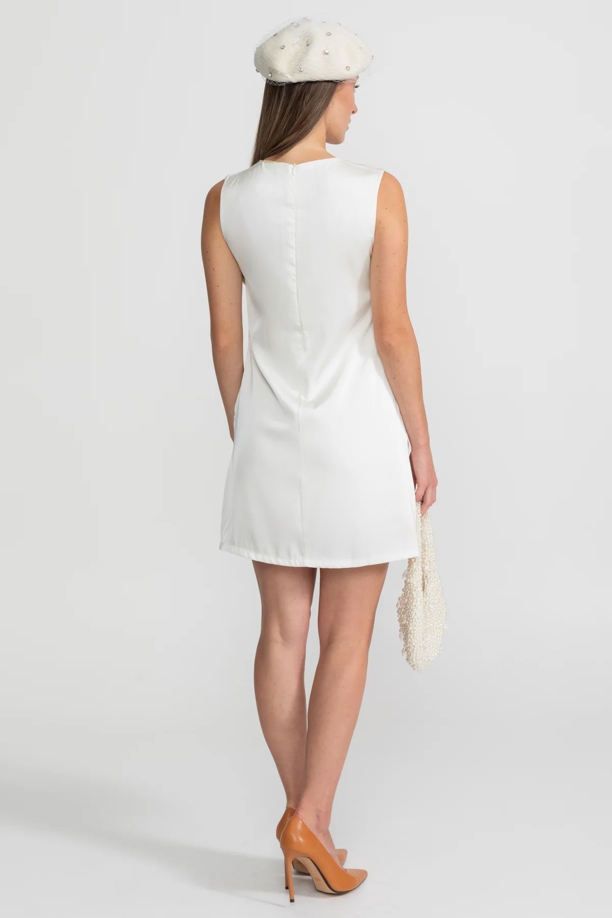 3D Floral Appliqué Mini Dress – White - View 5