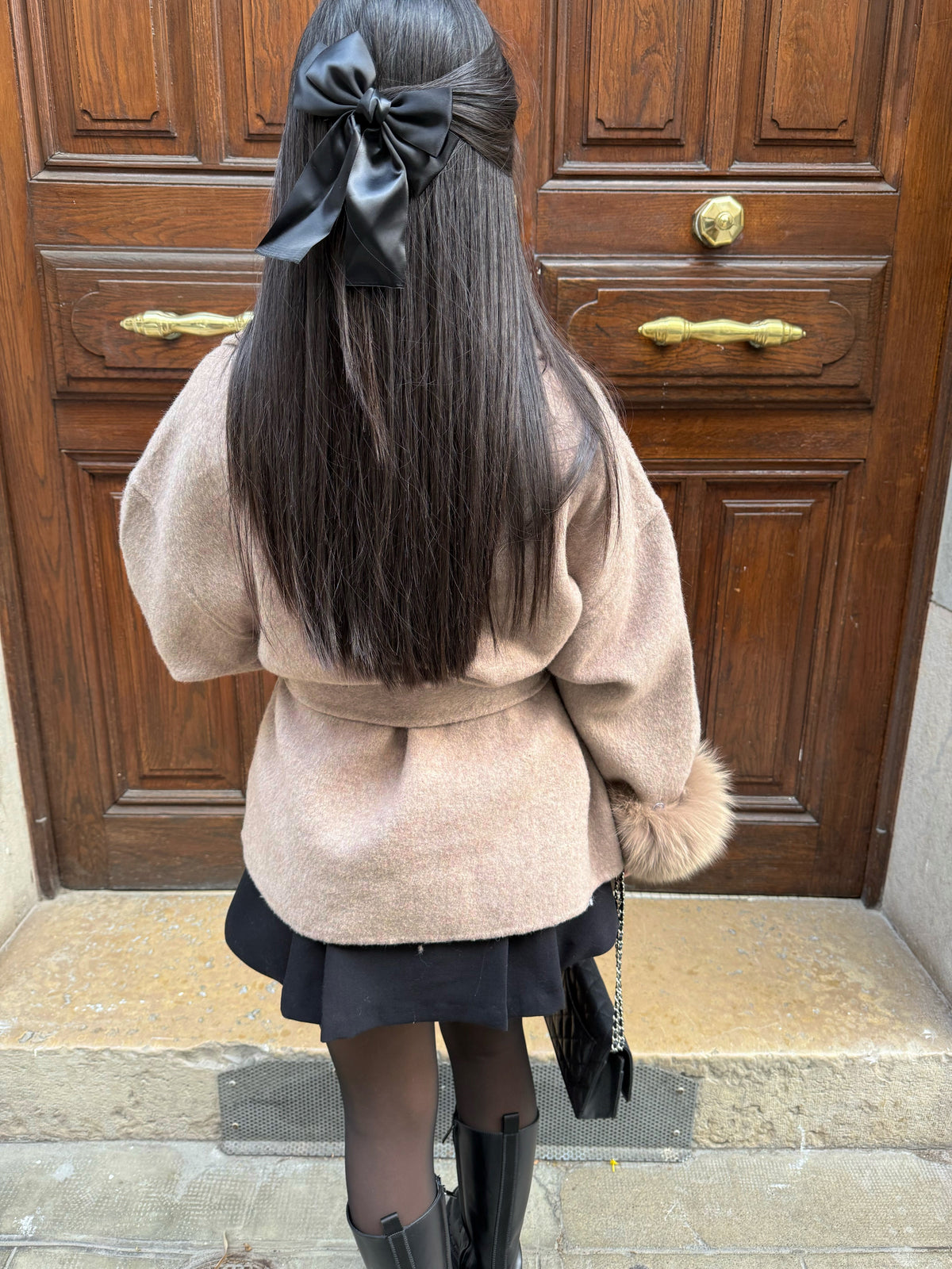 Fur Trim Cuff Open Front Wrap Cape Coat 2