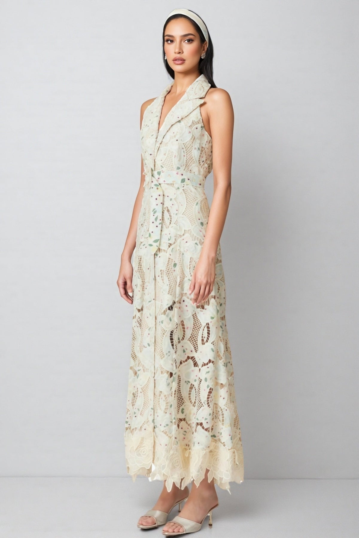 Harld White Lace Floral Maxi Dress - View 3