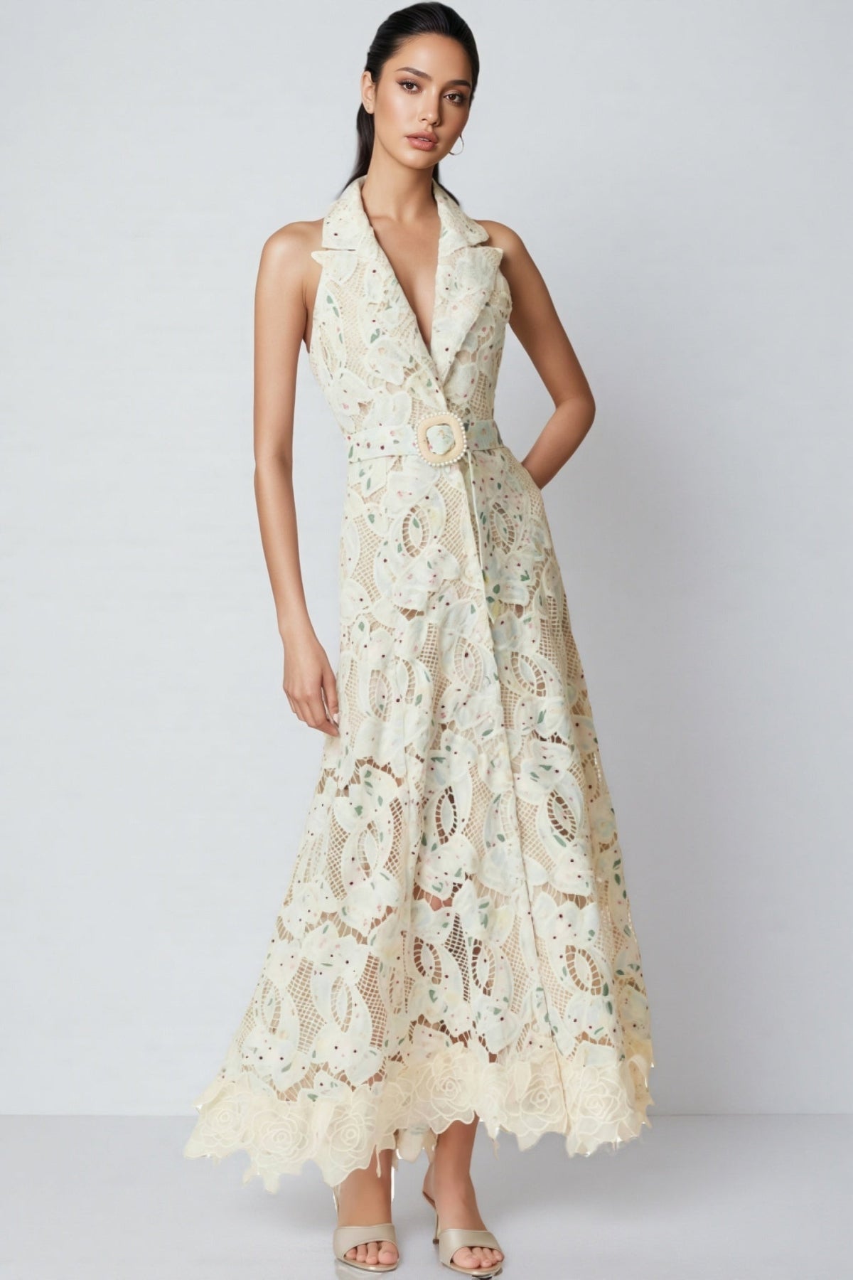 Harld White Lace Floral Maxi Dress - View 2