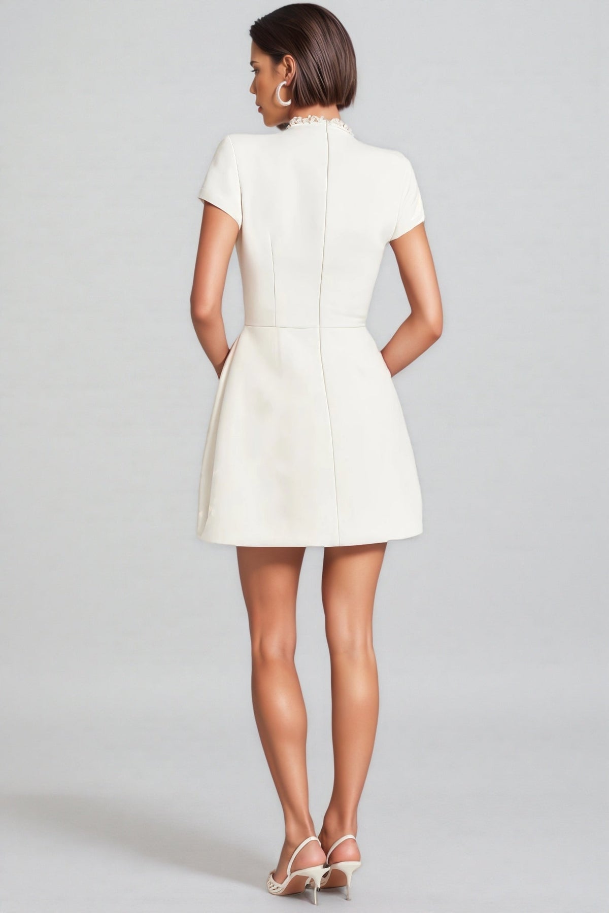 Structured Mock Neck Cap Sleeve Princess Seam A-Line Mini Dress - View 3