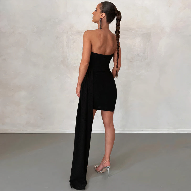 Glitter Strapless Corset Ruched Wrap Mini Cocktail Dress - View 4
