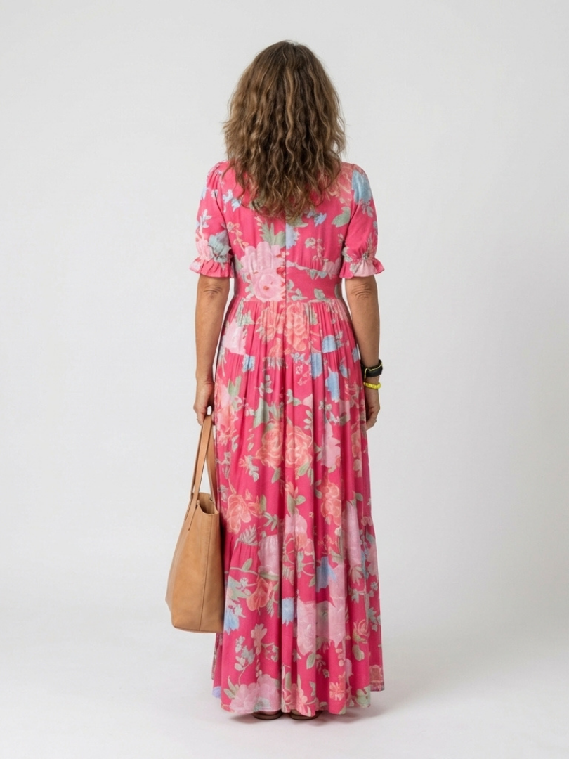 Floral V-Neck Short Sleeve Tiered Maxi Dress 3