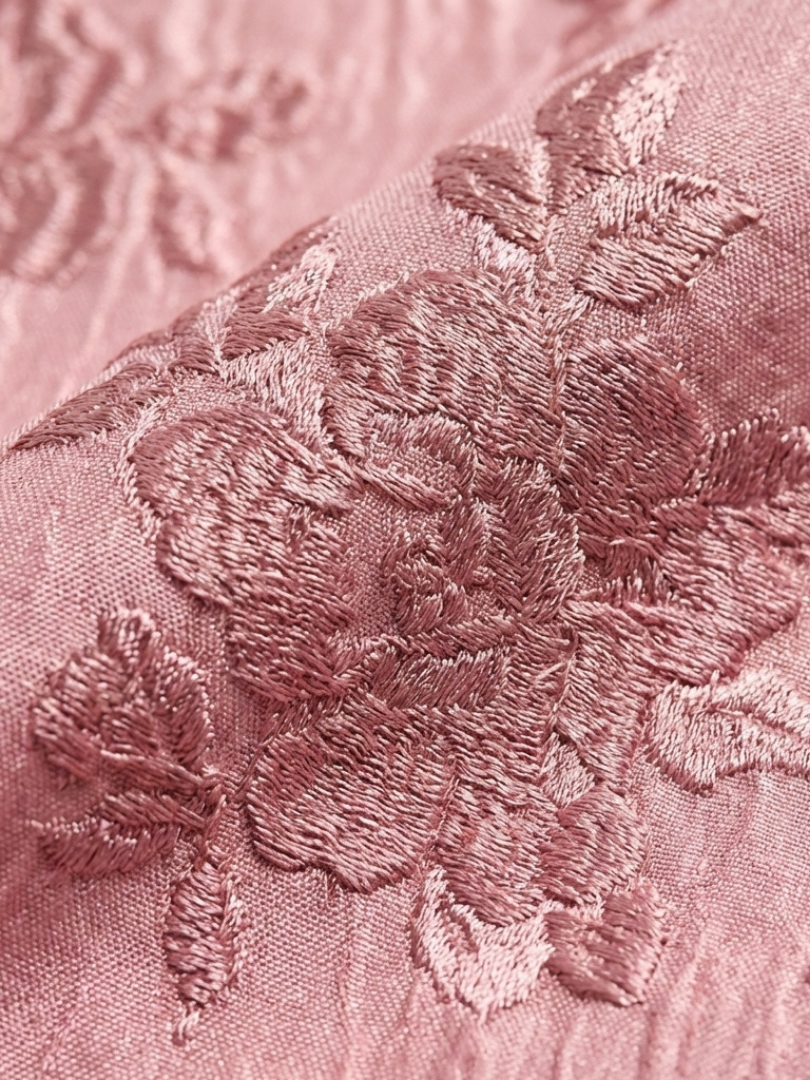 Floral Textured Collared Short Puff Sleeve Belted Maxi Shirt Dress 5