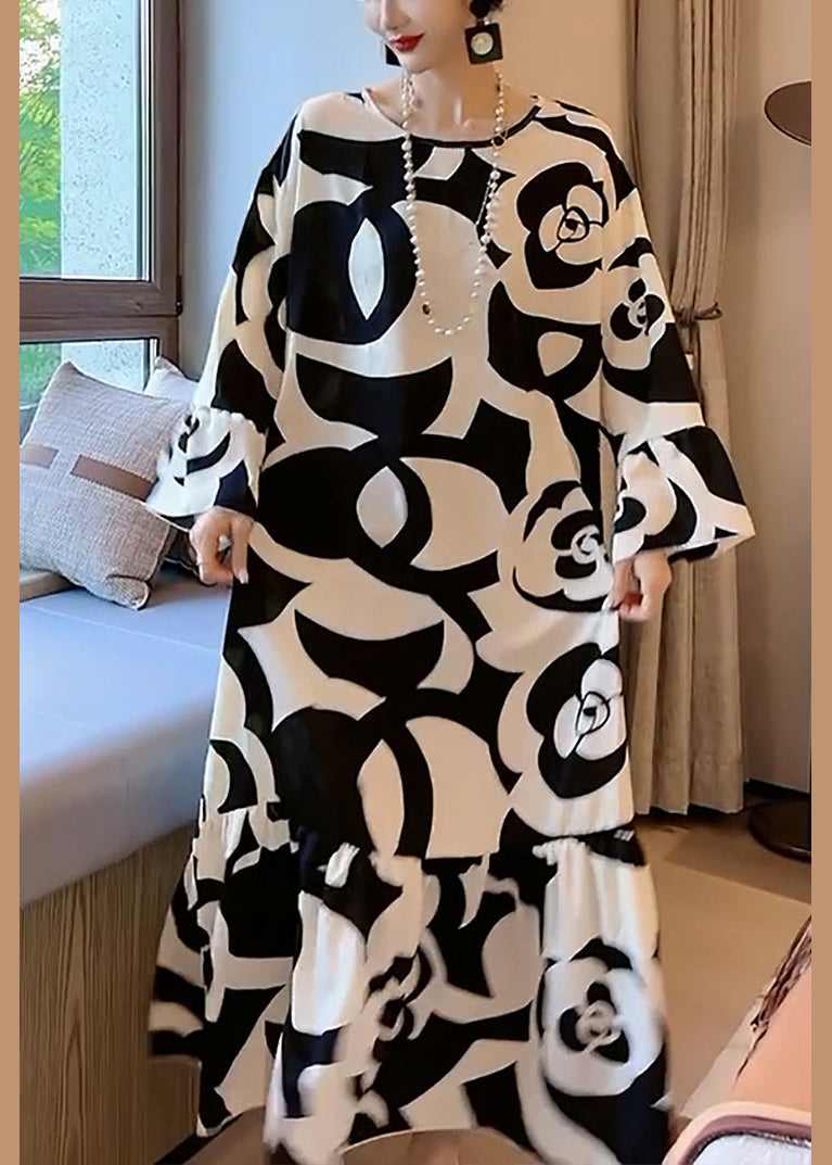 Floral Print Long Sleeve Tiered Satin Maxi Dress - View 5