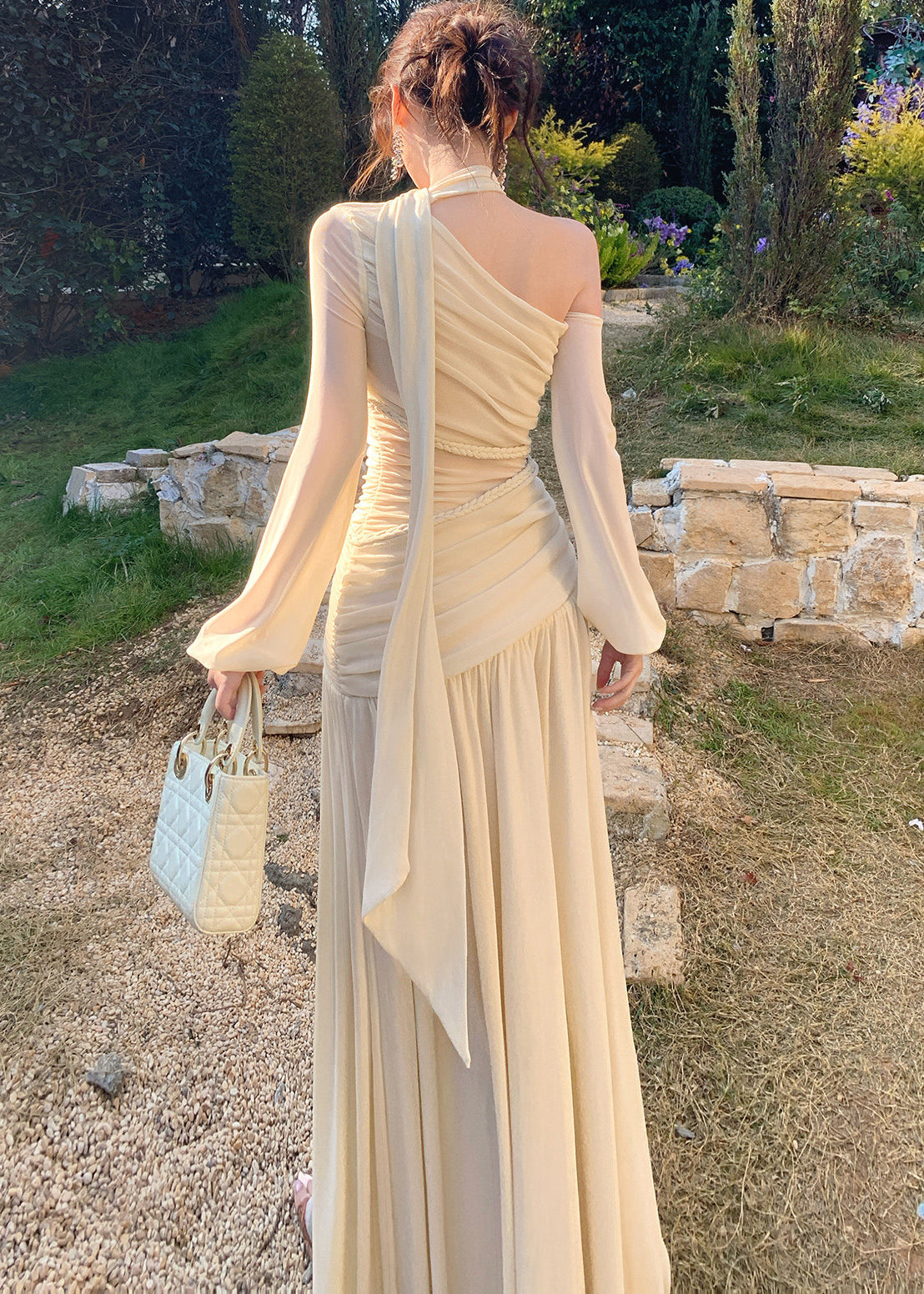 Elegant Beige One Shoulder Wrinkled Knit Party Dresses Summer - View 5