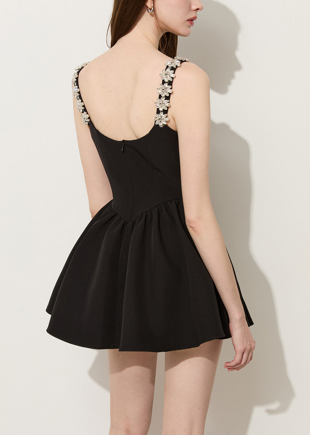 U Neck Rhinestone Floral Mini Dress - View 5