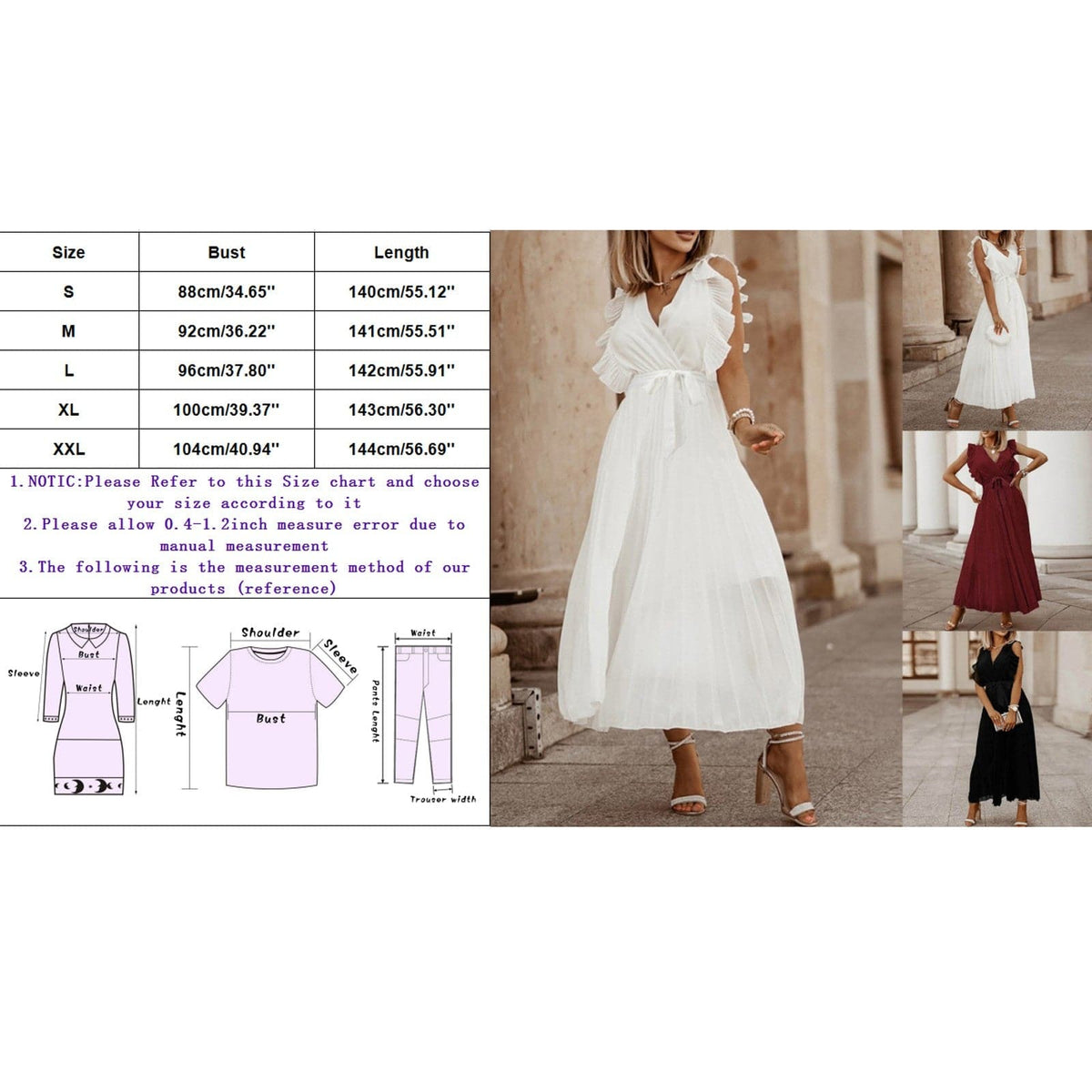 Chiffon Deep V-Neck Ruffle Shoulder Tie Waist Midi Cocktail Dress - View 5