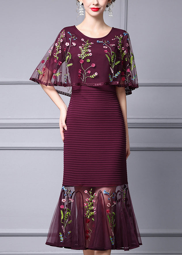 Velvet Floral Print Off Shoulder Cape Sleeve Maxi Dress