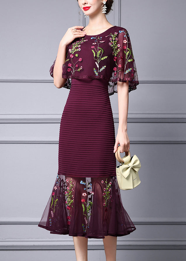 Velvet Floral Print Off Shoulder Cape Sleeve Maxi Dress - View 3