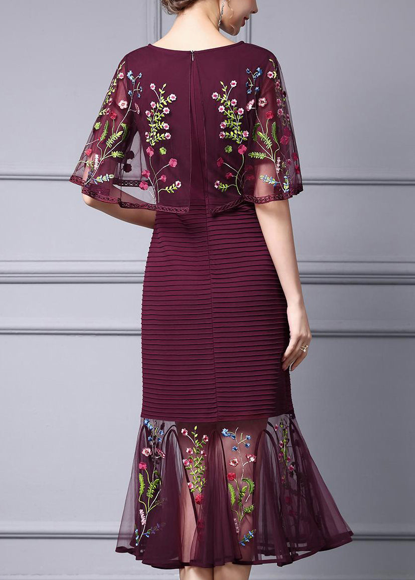 Velvet Floral Print Off Shoulder Cape Sleeve Maxi Dress - View 4