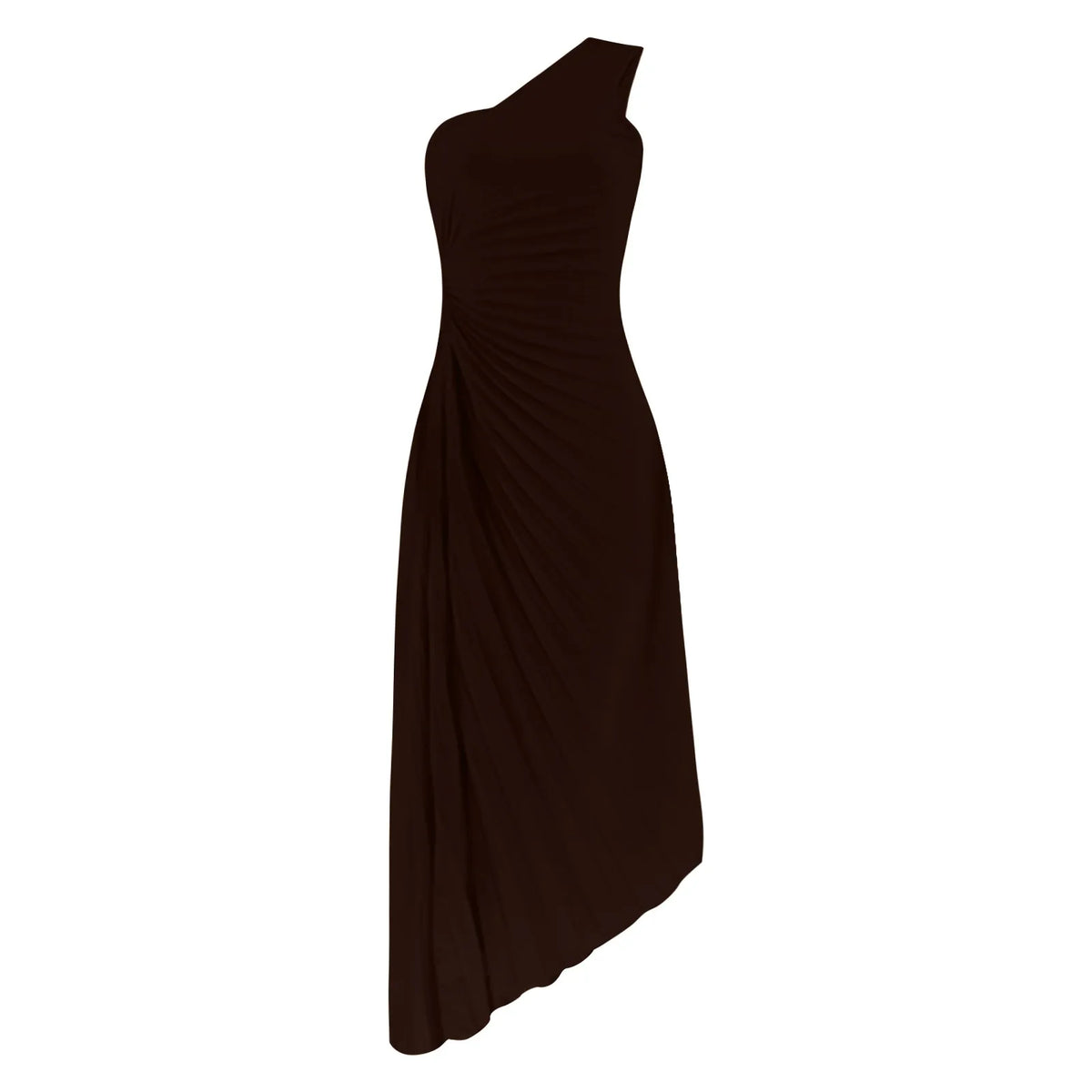 One Shoulder Pleated Cut Out High Split A-Line Maxi Dress - View 7