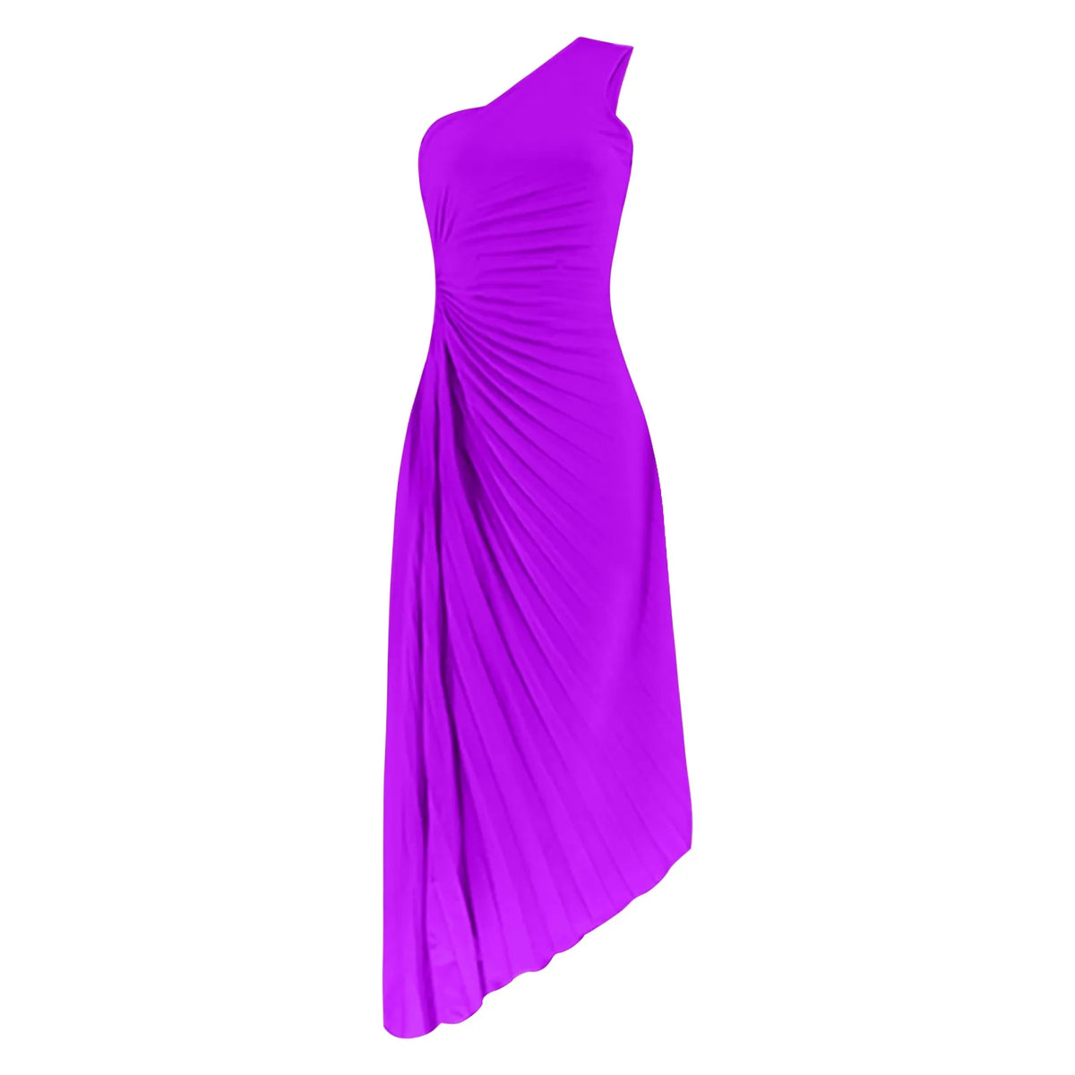 One Shoulder Pleated Cut Out High Split A-Line Maxi Dress - View 14