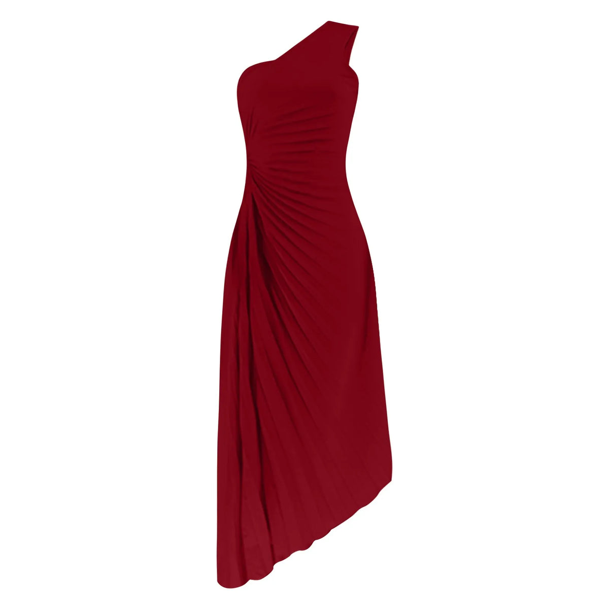One Shoulder Pleated Cut Out High Split A-Line Maxi Dress - View 17