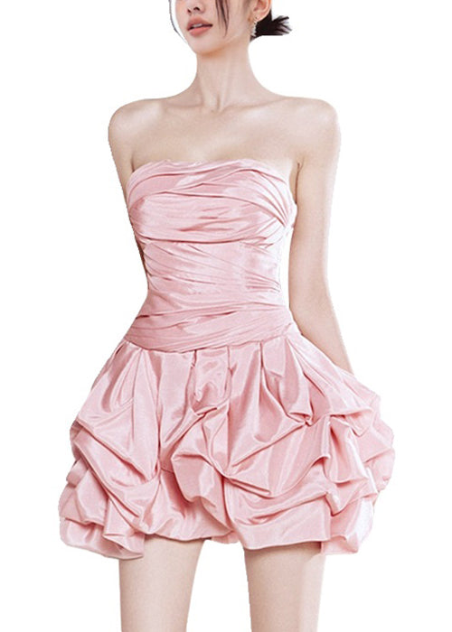 Strapless Ruched Bubble Skirt Fit and Flare Mini Dress - View 5