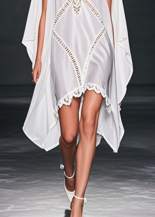 Deep V-Neck Chiffon Cut Out Diamond Cape Overlay Mini Dress - View 4