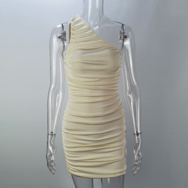One Shoulder Ruched Metallic Knit Bodycon Mini Party Dress - View 5