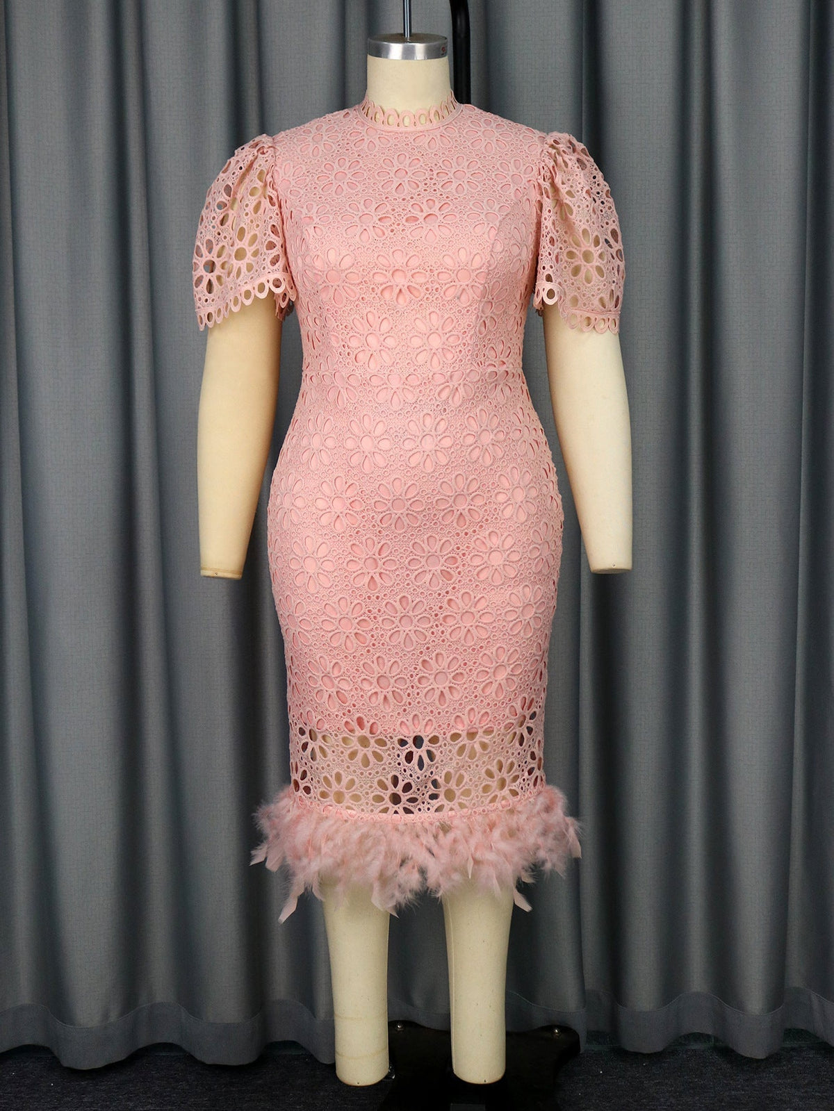 Lace Feather High Waisted Party Cocktail Dress - View 2