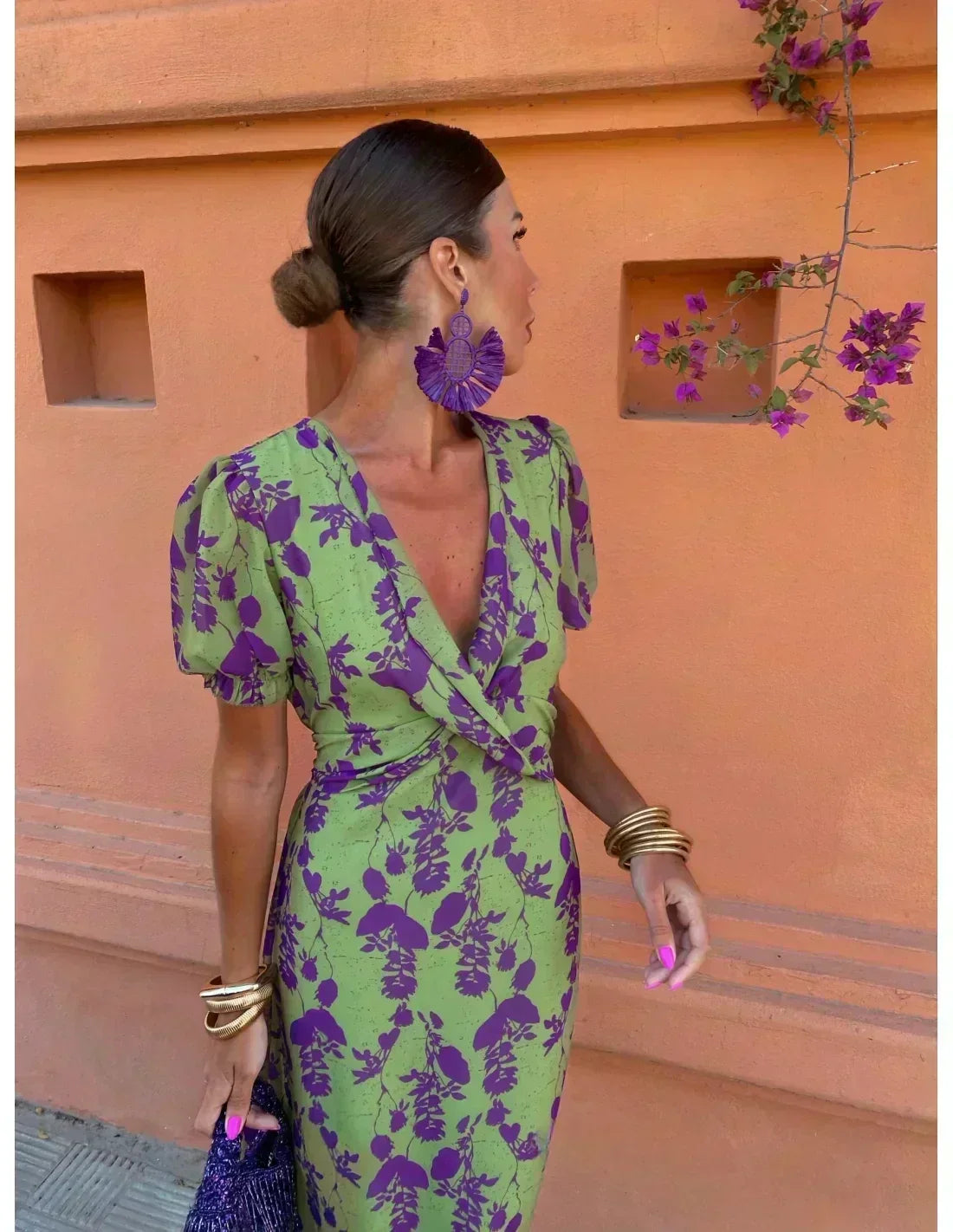 Floral Twist Back Puff Sleeve Midi Dress 7