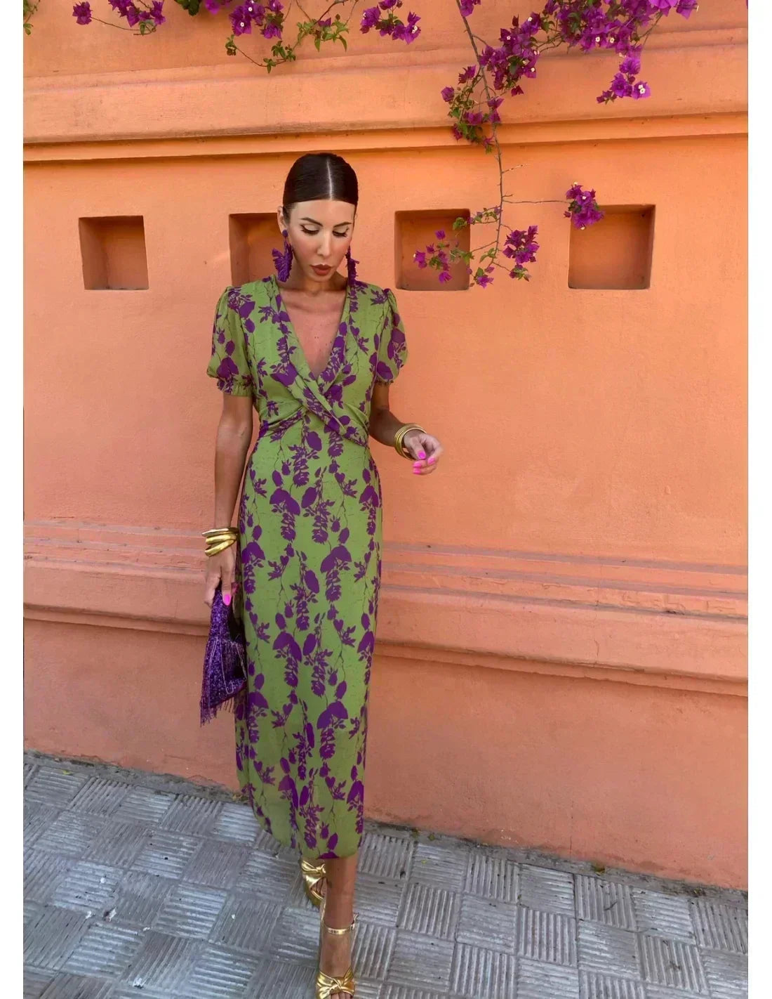 Floral Twist Back Puff Sleeve Midi Dress 6