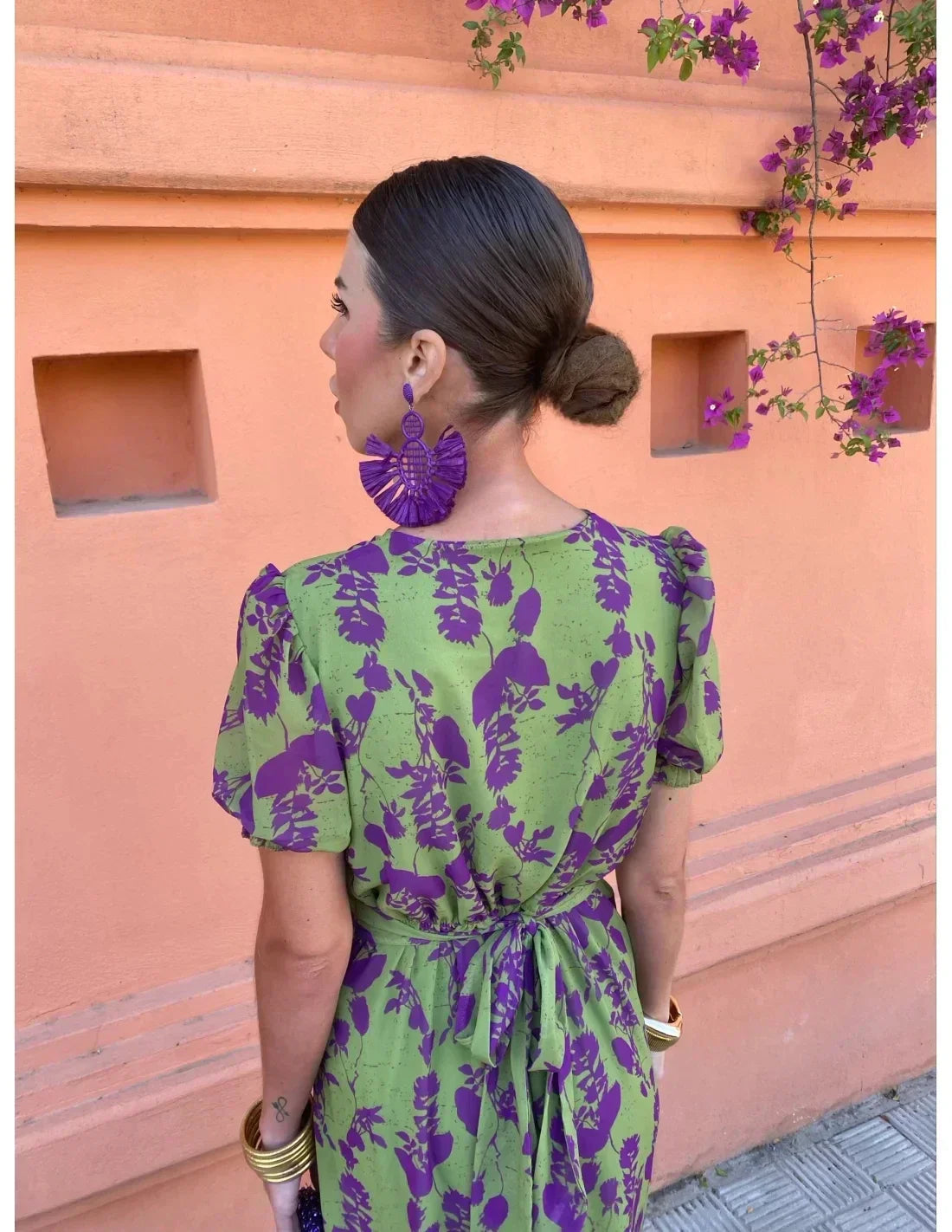 Floral Twist Back Puff Sleeve Midi Dress 3