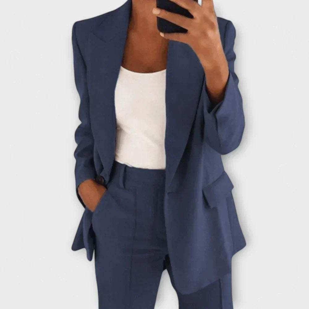 Long Sleeve Blazer and Straight Leg Pants Two Piece Set 3