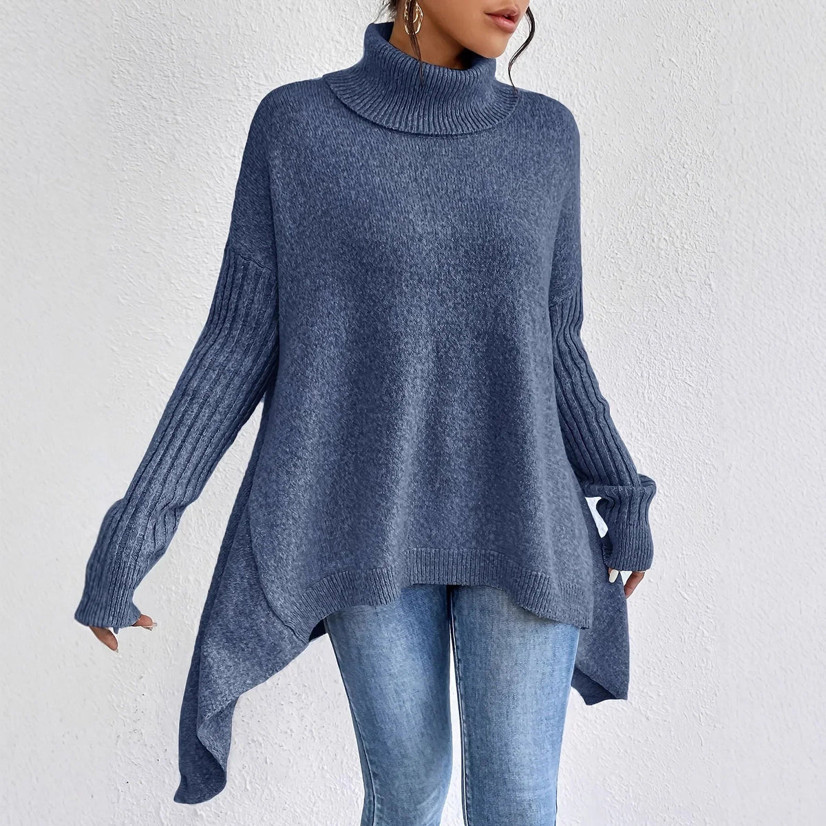 Turtleneck Long Sleeve Oversized High Low Sweater 7