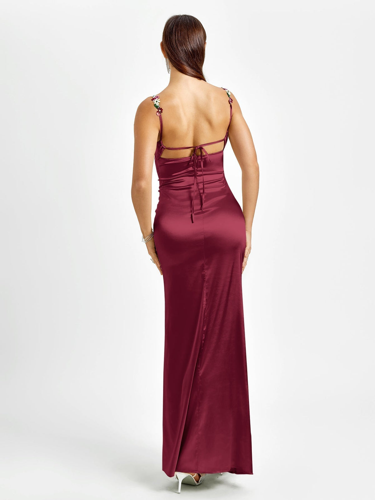 Embellished Strap Tie Back Satin Bodycon Dress - View 13