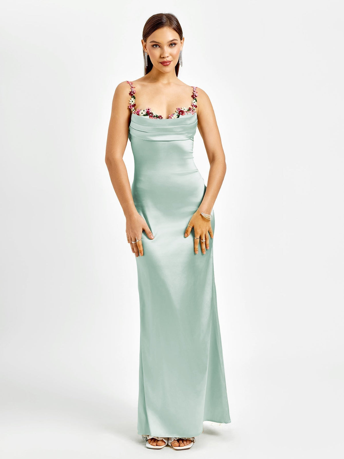 Embellished Strap Tie Back Satin Bodycon Dress - View 3