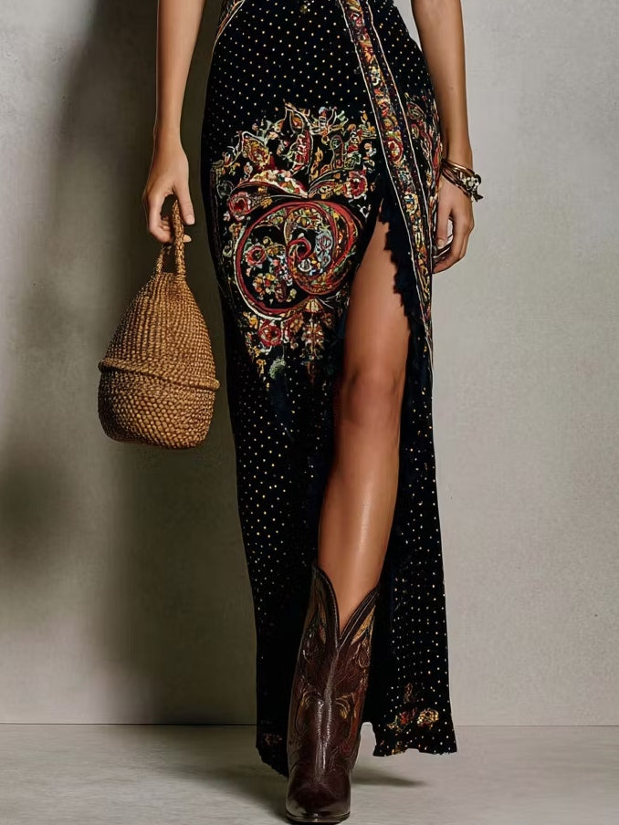Paisley Print Deep V-Neck Sleeveless High Split Maxi Dress 3
