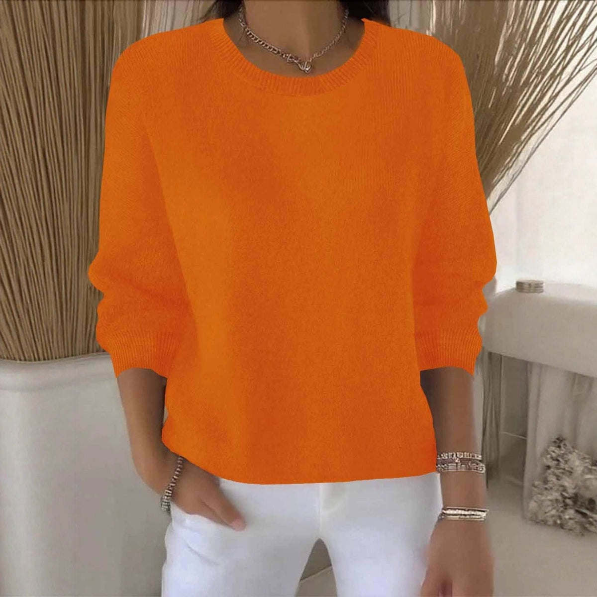 Crew Neck Drop Shoulder Oversized Sweater 14
