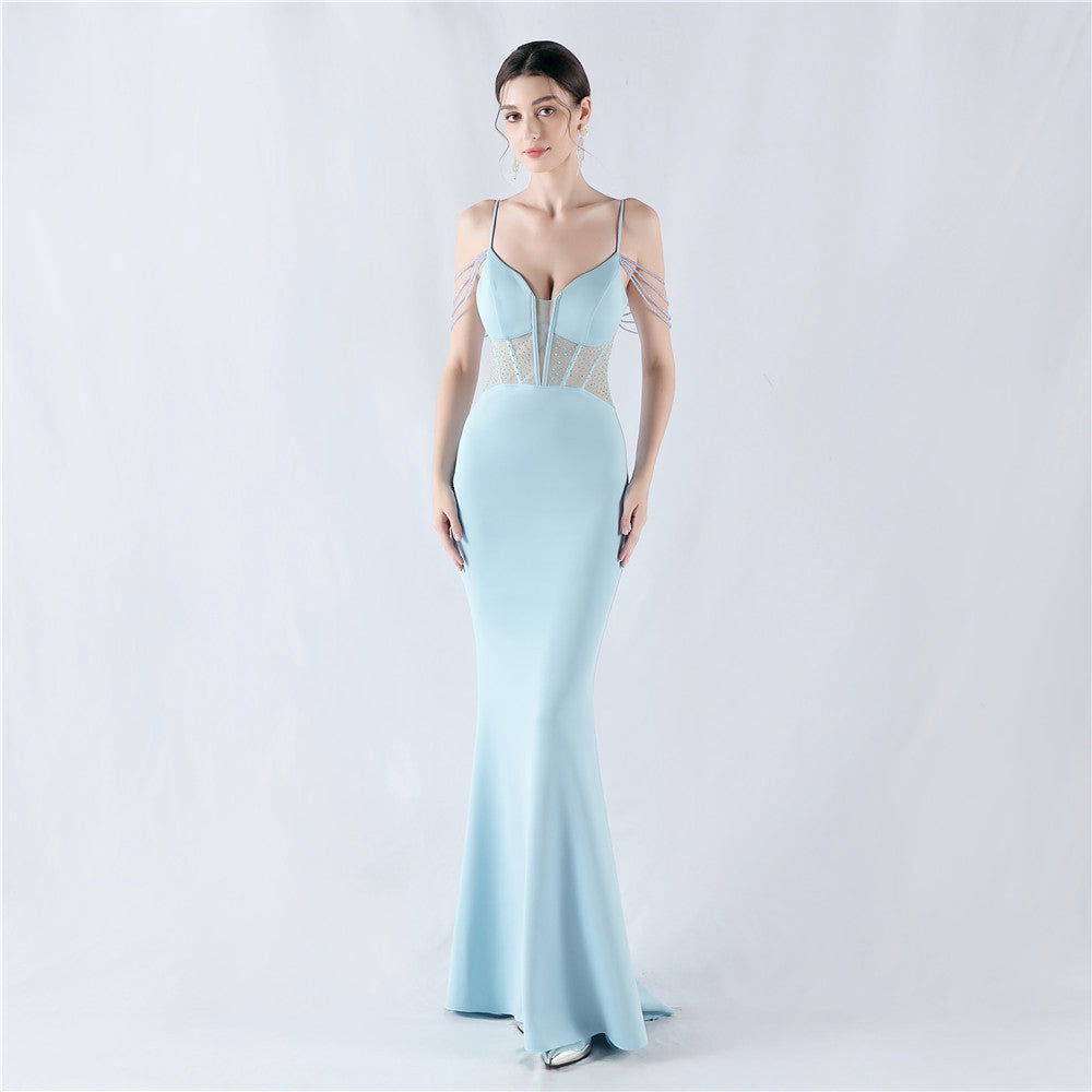 Beaded Sweetheart Corset Spaghetti Strap Mermaid Gown - View 2