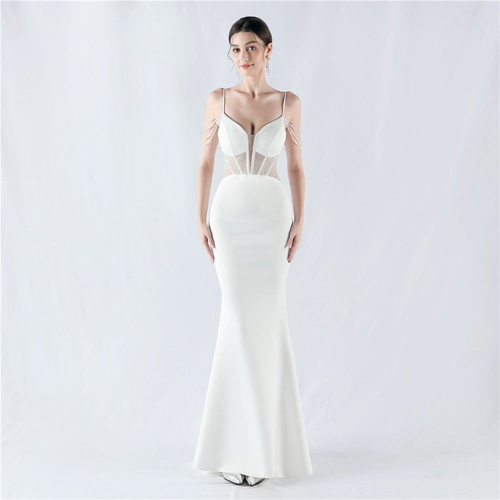 Beaded Sweetheart Corset Spaghetti Strap Mermaid Gown - View 3