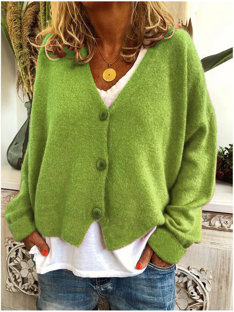 V-Neck Button Front Drop Shoulder Knit Cardigan 15