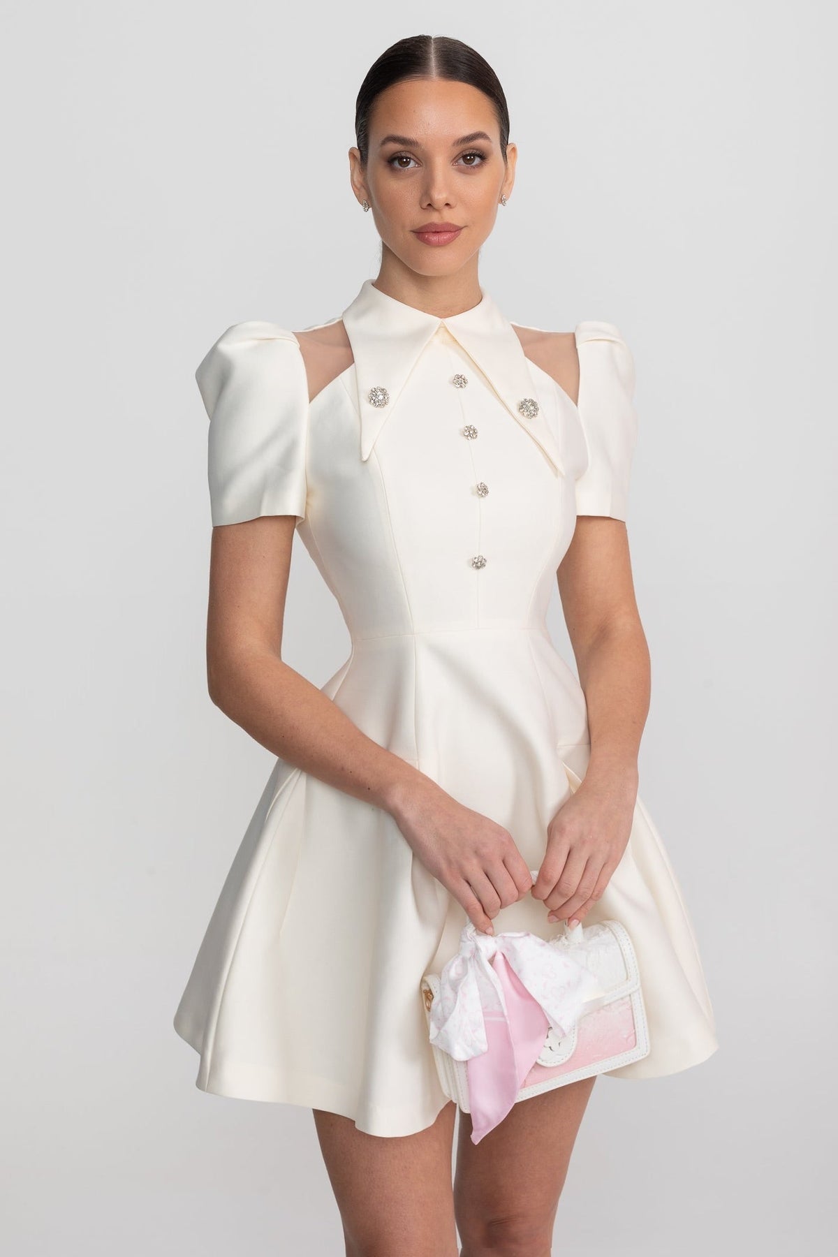 Puff Sleeve Mini Dress - Ivoire