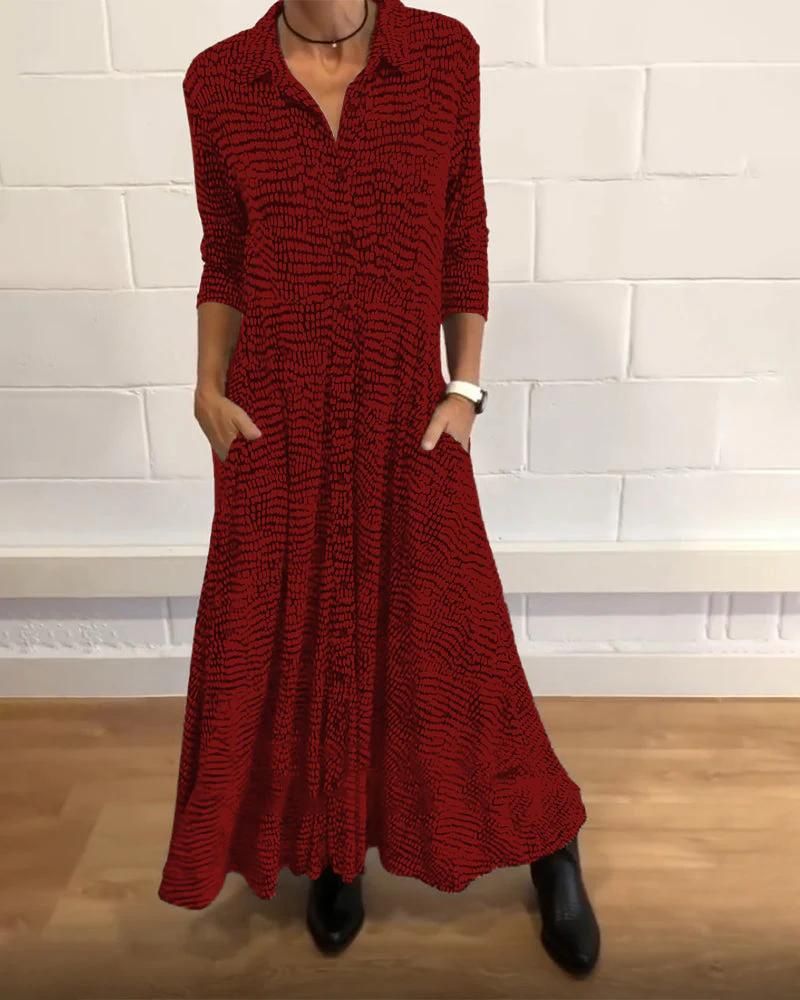 Long Sleeve Collared Button Down Pocket A-Line Maxi Shirt Dress - View 4