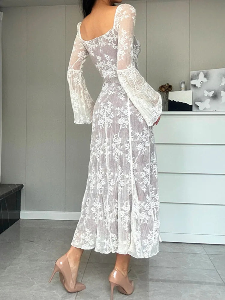 2024 Spring High Waist Long Sleeve Elegant Party Clubwear Lace Dress - View 3