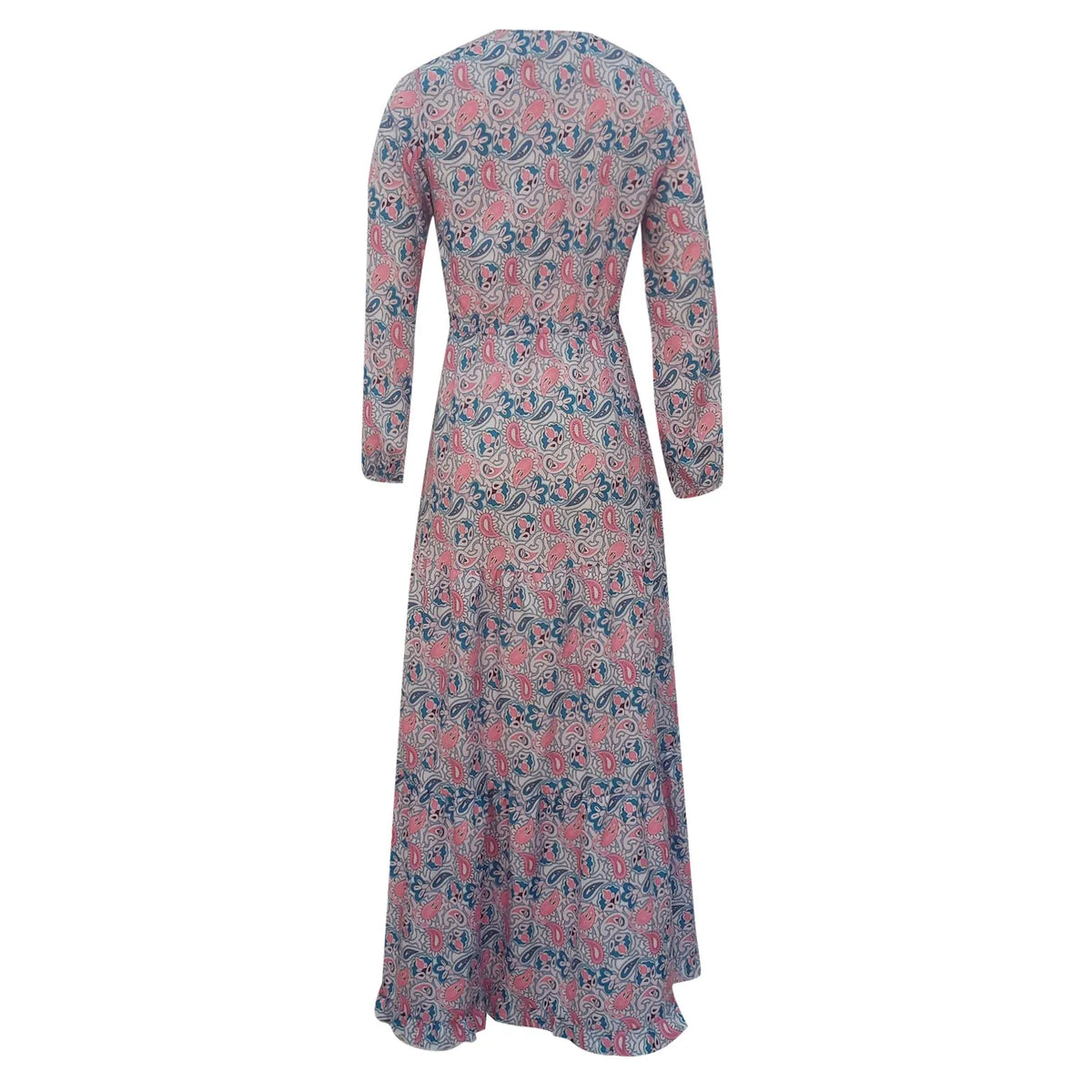 Paisley Print Deep V-Neck Long Sleeve Tiered Ruffle Maxi Dress - View 3