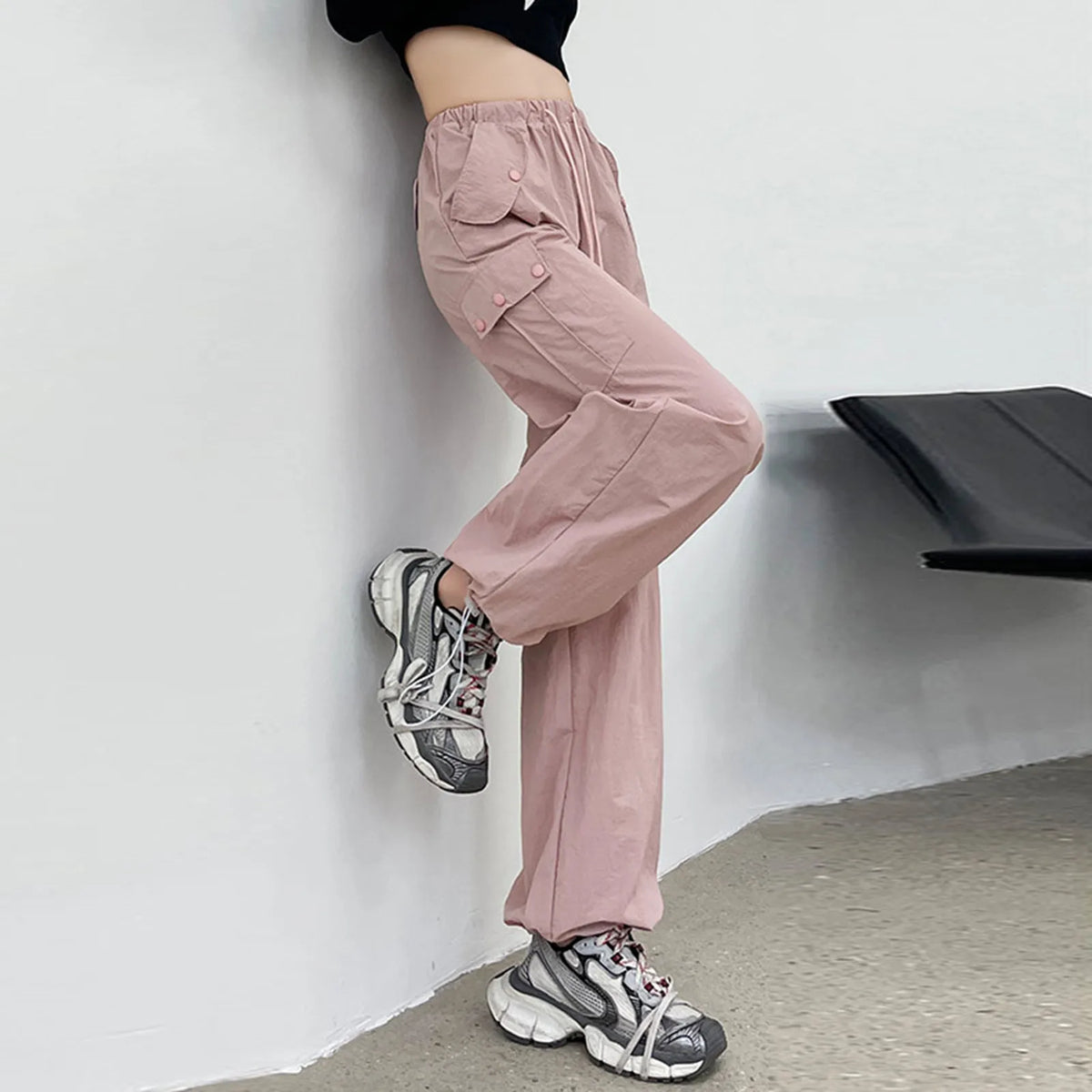 Drawstring Bound Feet Slim Fit Jogger Pants