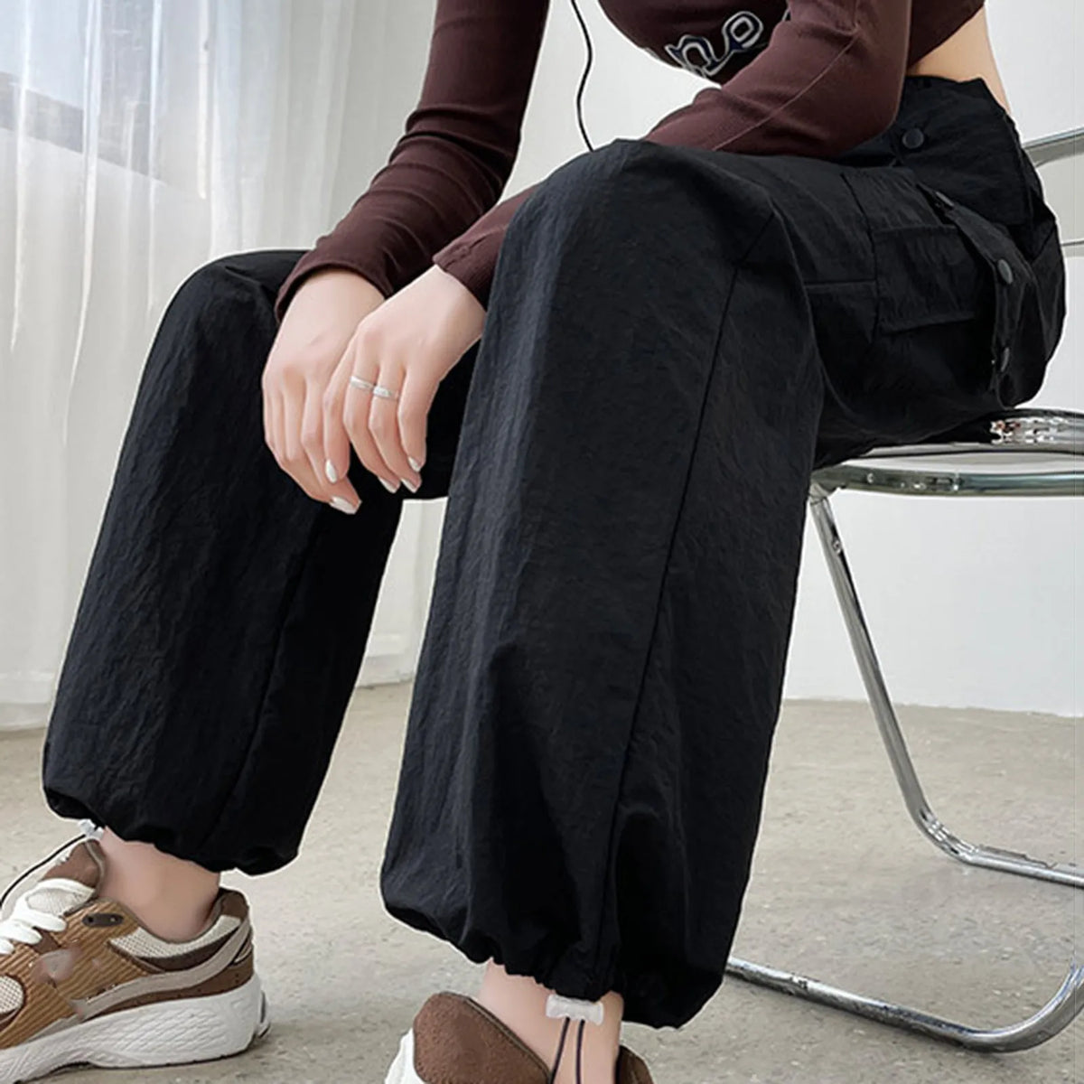 Drawstring Bound Feet Slim Fit Jogger Pants