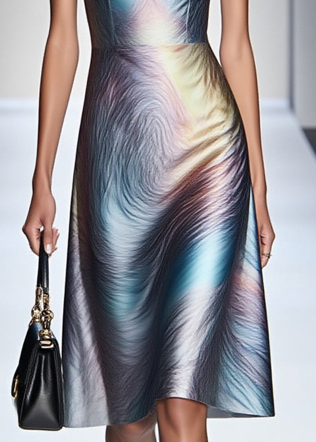 Satin Deep V-Neck Sleeveless Marble Print A-Line Midi Dress - View 4