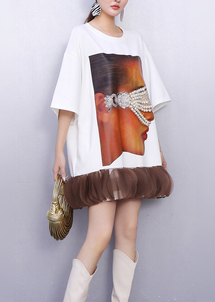 Oversized Crew Neck Short Sleeve Mesh Bubble Ruffle Hem Mini Dress - View 3