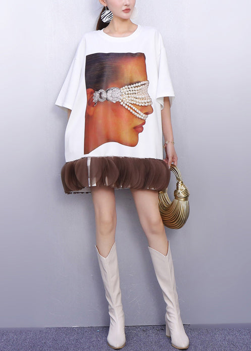 Oversized Crew Neck Short Sleeve Mesh Bubble Ruffle Hem Mini Dress - View 4
