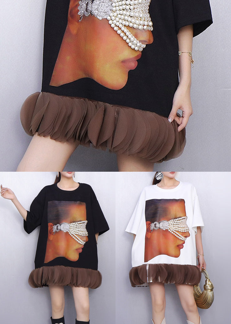 Oversized Crew Neck Short Sleeve Mesh Bubble Ruffle Hem Mini Dress - View 5
