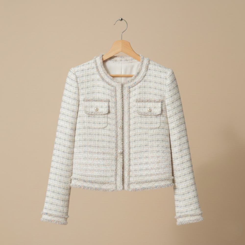 Tweed Check Round Neck Button Front Cropped Jacket 11
